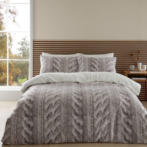 Catherine Lansfield Cosy Cable Knit Fleece Duvet Cover & Pillowcase Set image 1 of 6