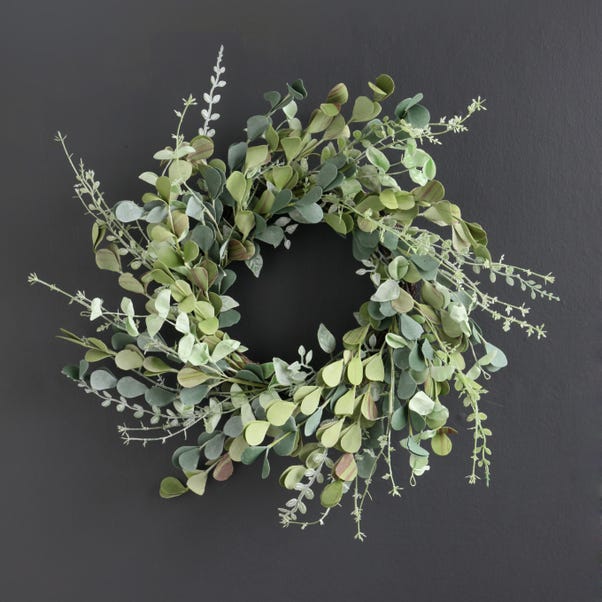 Artificial Mixed Green & Eucalyptus Wreath on Rattan Base image 1 of 2