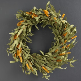 51cm Artificial Mustard & Green Autumnal Wreath