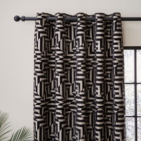 Shoreditch Black and Gold Eyelet Curtains