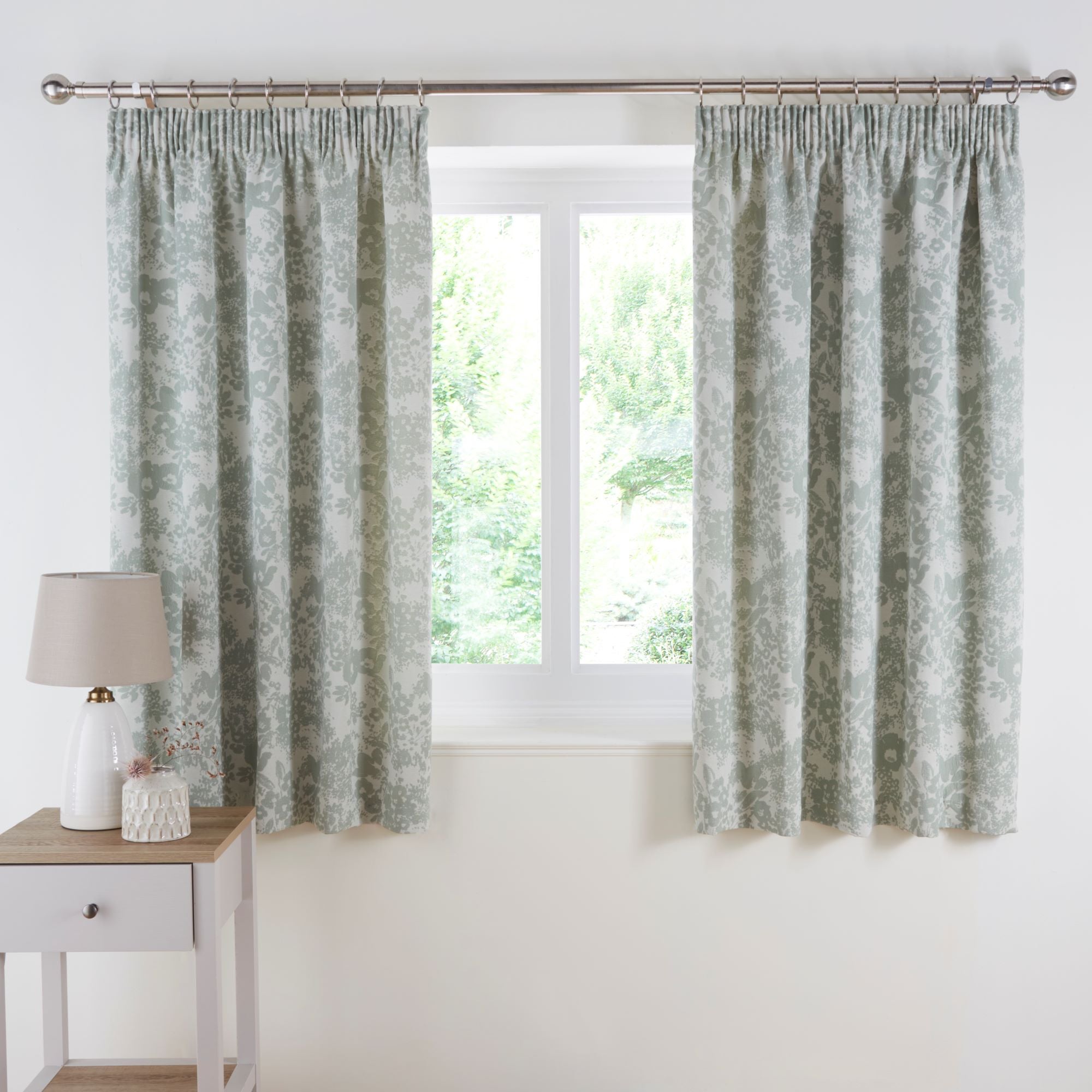 Sofia Floral Sage Green Pencil Pleat Curtain | Dunelm