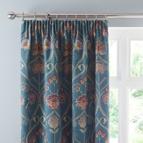 Evelyn Teal Pencil Pleat Curtains