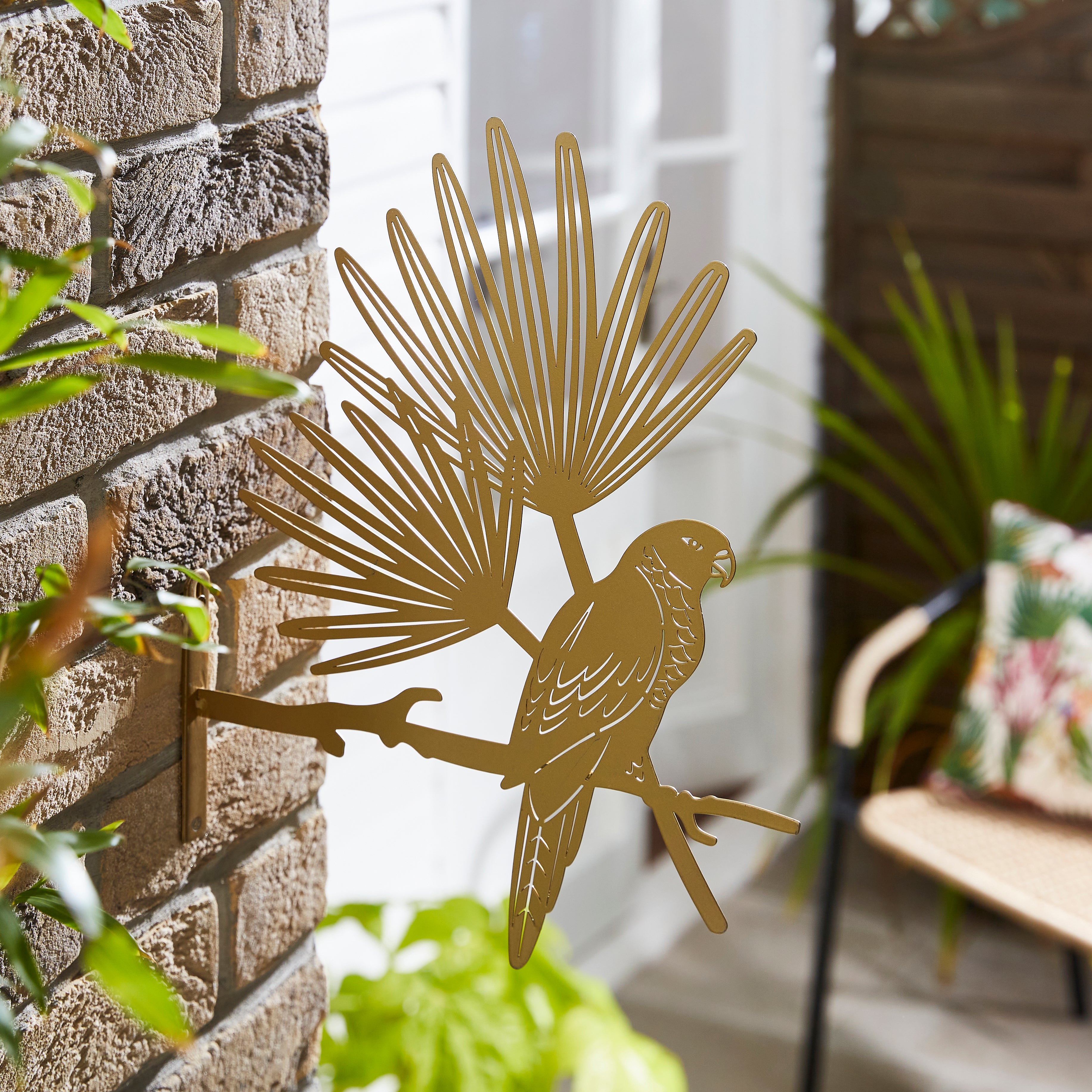 Gold Iron Parrot Indoor Outdoor Wall Art