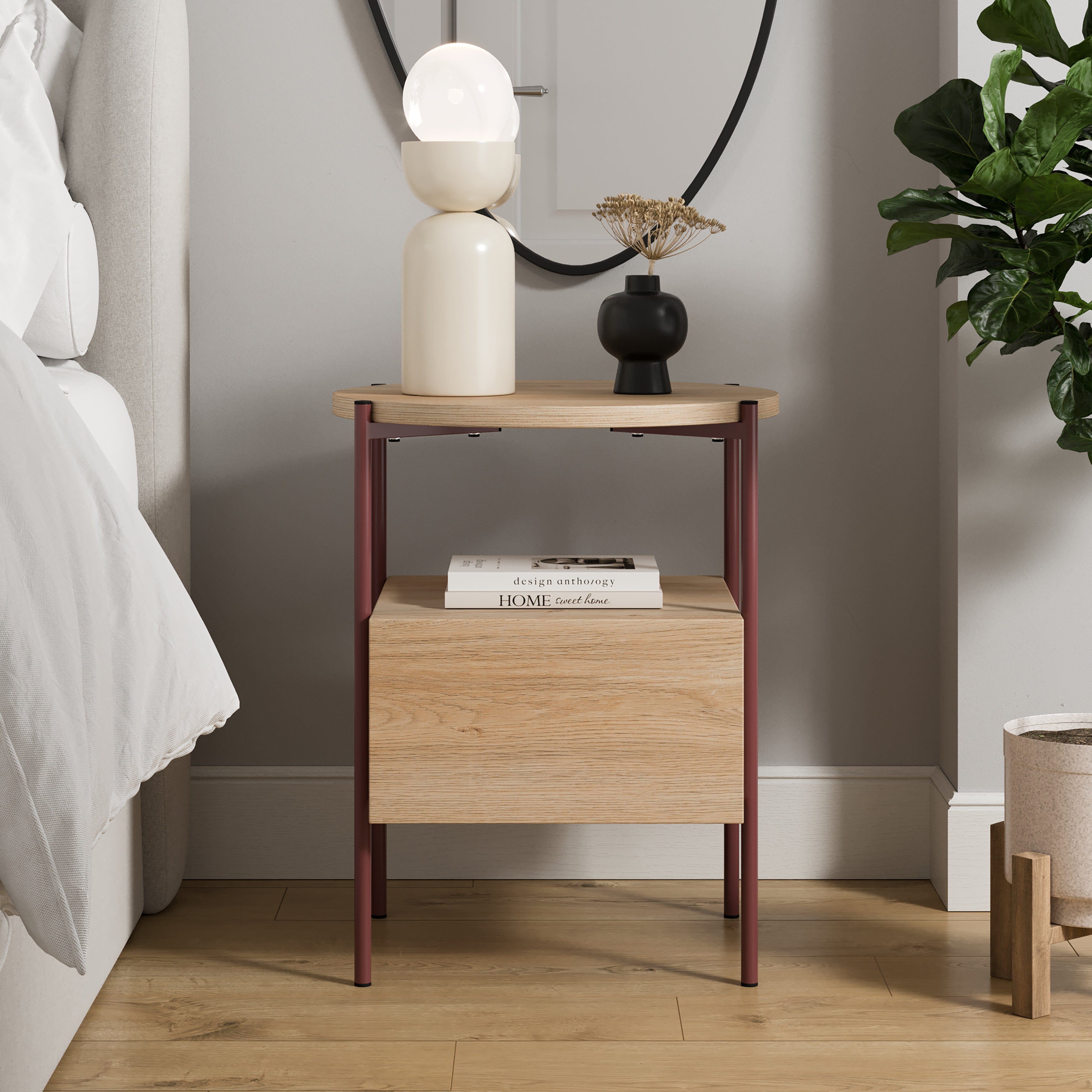 Elody 1 Drawer Bedside Table Plum (Red)