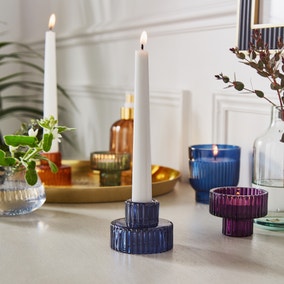 Ribbed Glass 2 Way Candle Holder