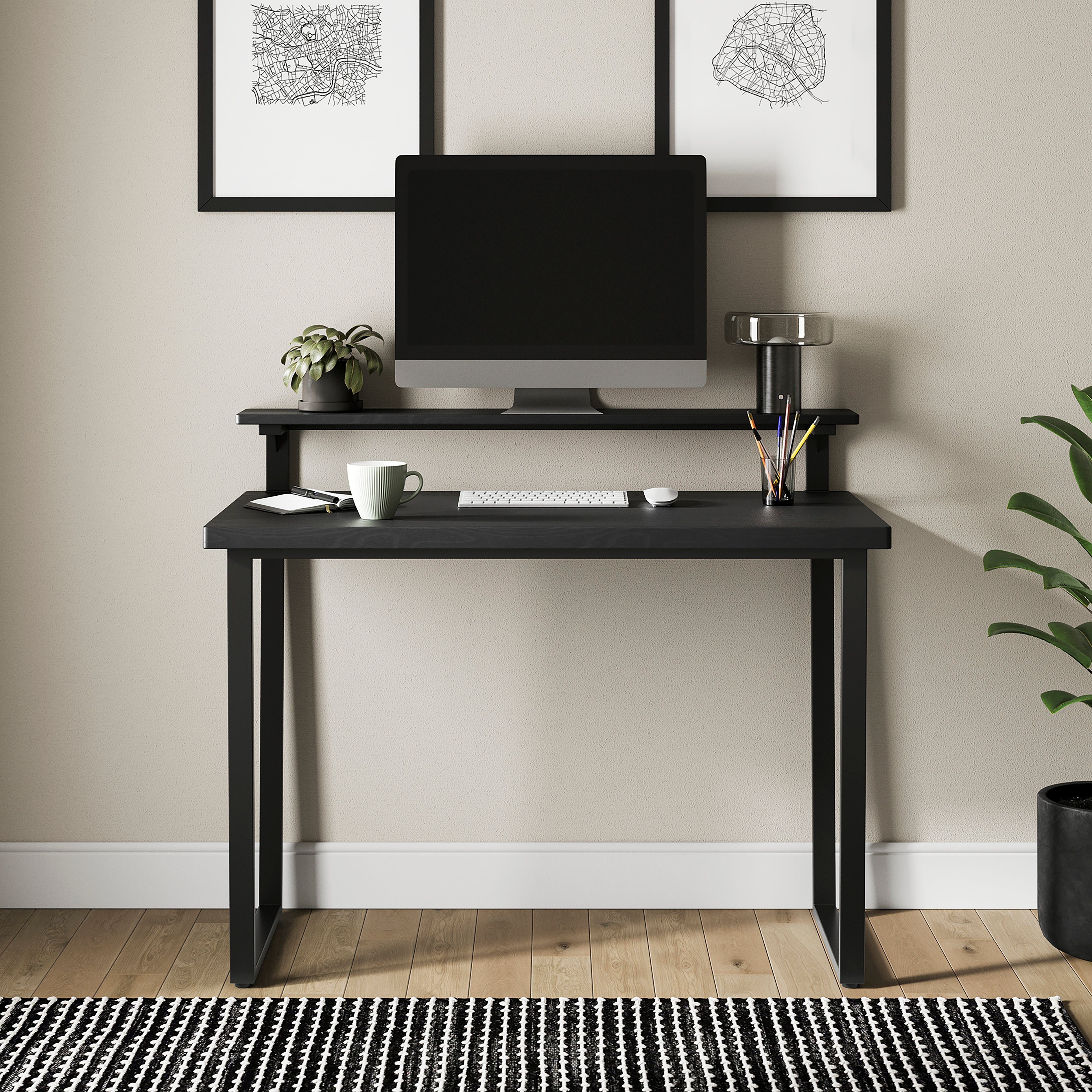 Charcoal Black Small Computer Desk for Bedroom, Office & Small Spaces - Narrow Writing Desk Ideal for Students, Kids, Adults - Modern Design Compact M