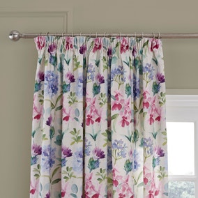 Summer Bloom Natural Pencil Pleat Curtains
