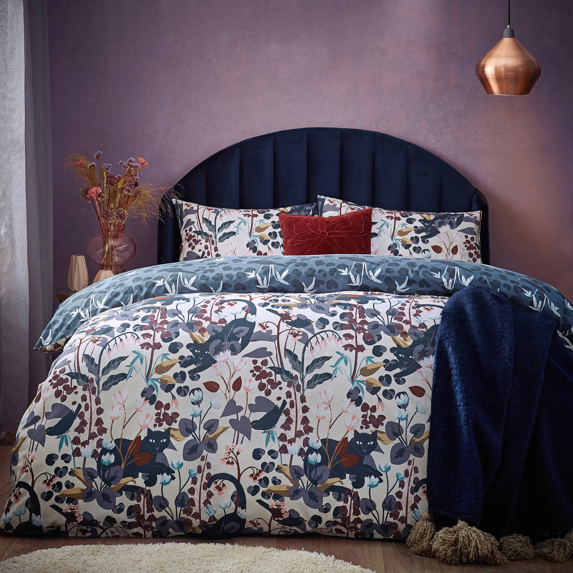 Furn Midnight Panther Duvet Cover Set Dusky Blue Blue