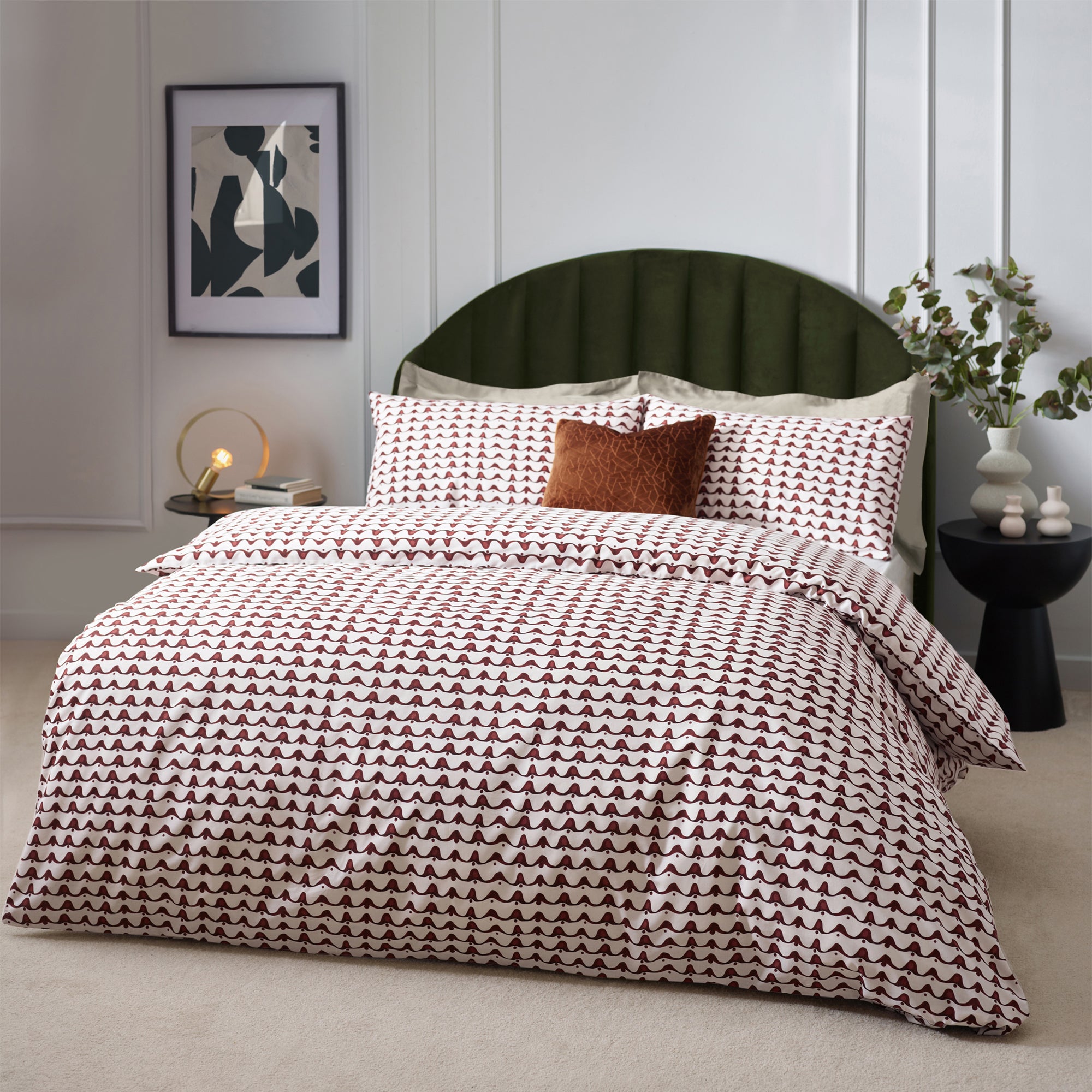 Hoem Avery Cotton Rich Red Duvet Cover Pillowcase Set Red