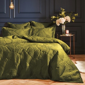 Paoletti Palmeria Moss Embroidered Reversible Duvet Cover and Pillowcase Set