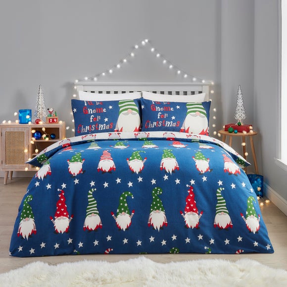 Fusion Gnome For Christmas Navy 100 Brushed Cotton Duvet Cover Pillowcase Set