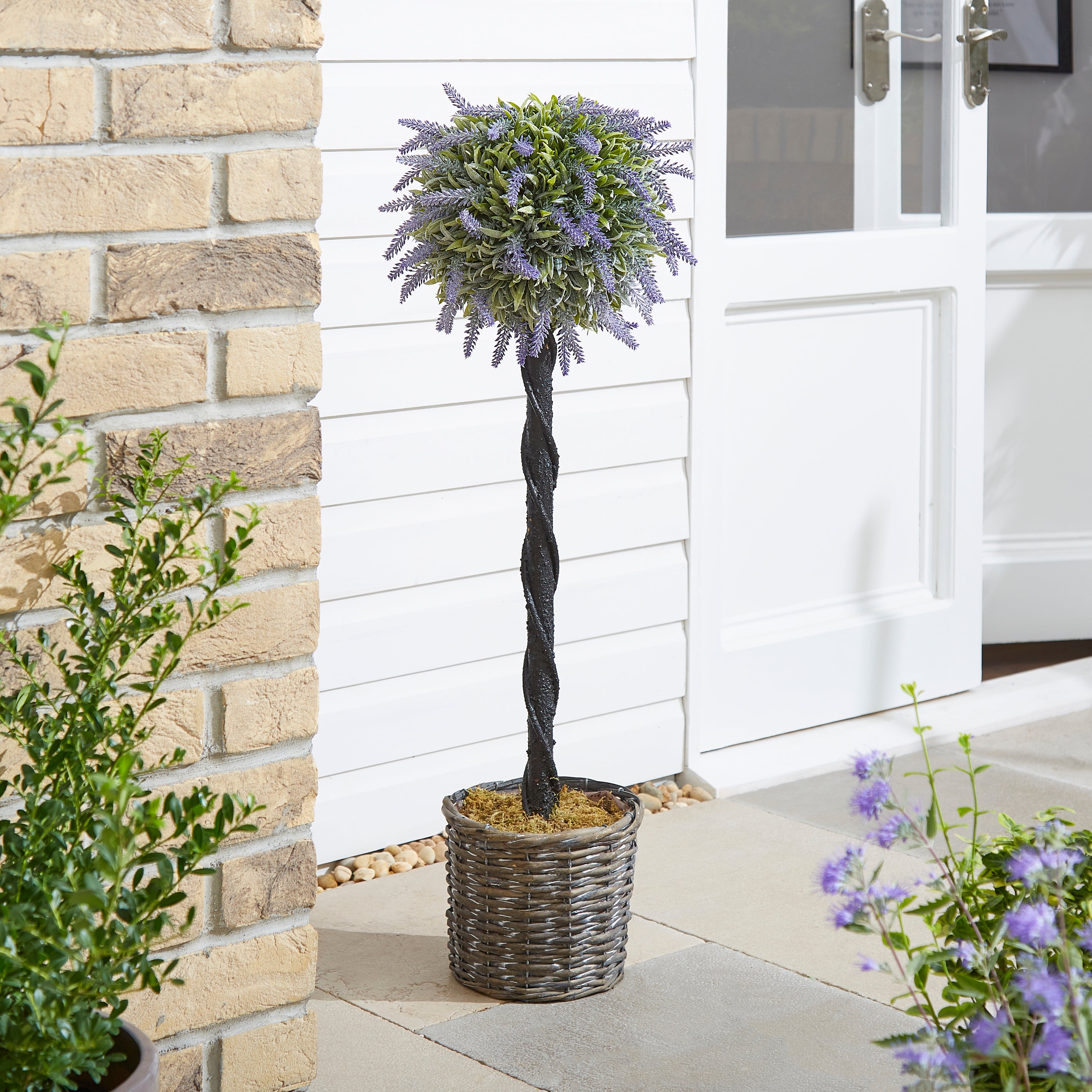 Artificial Lavender Tree In Grey Plant Pot Purple