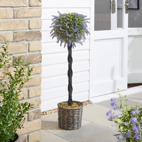 Artificial Lavender Indoor Outdoor Tree in Grey Plant Pot