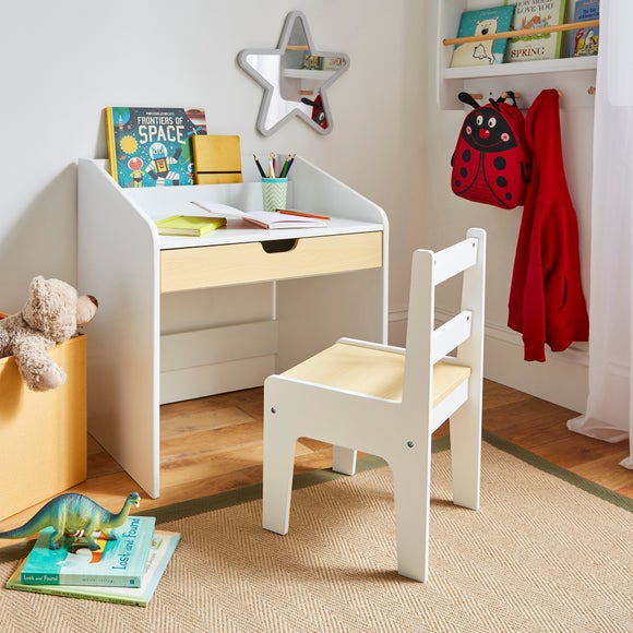 Kids Quinn Desk with Chair White Natural