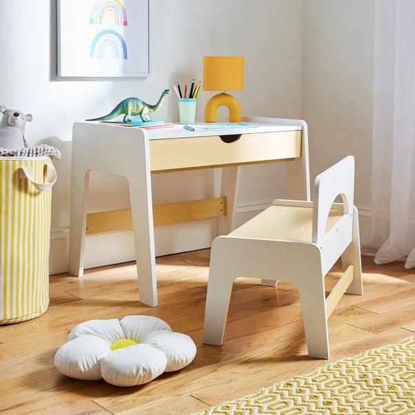 Kids Theo Desk with Bench, White Natural image 1 of 5