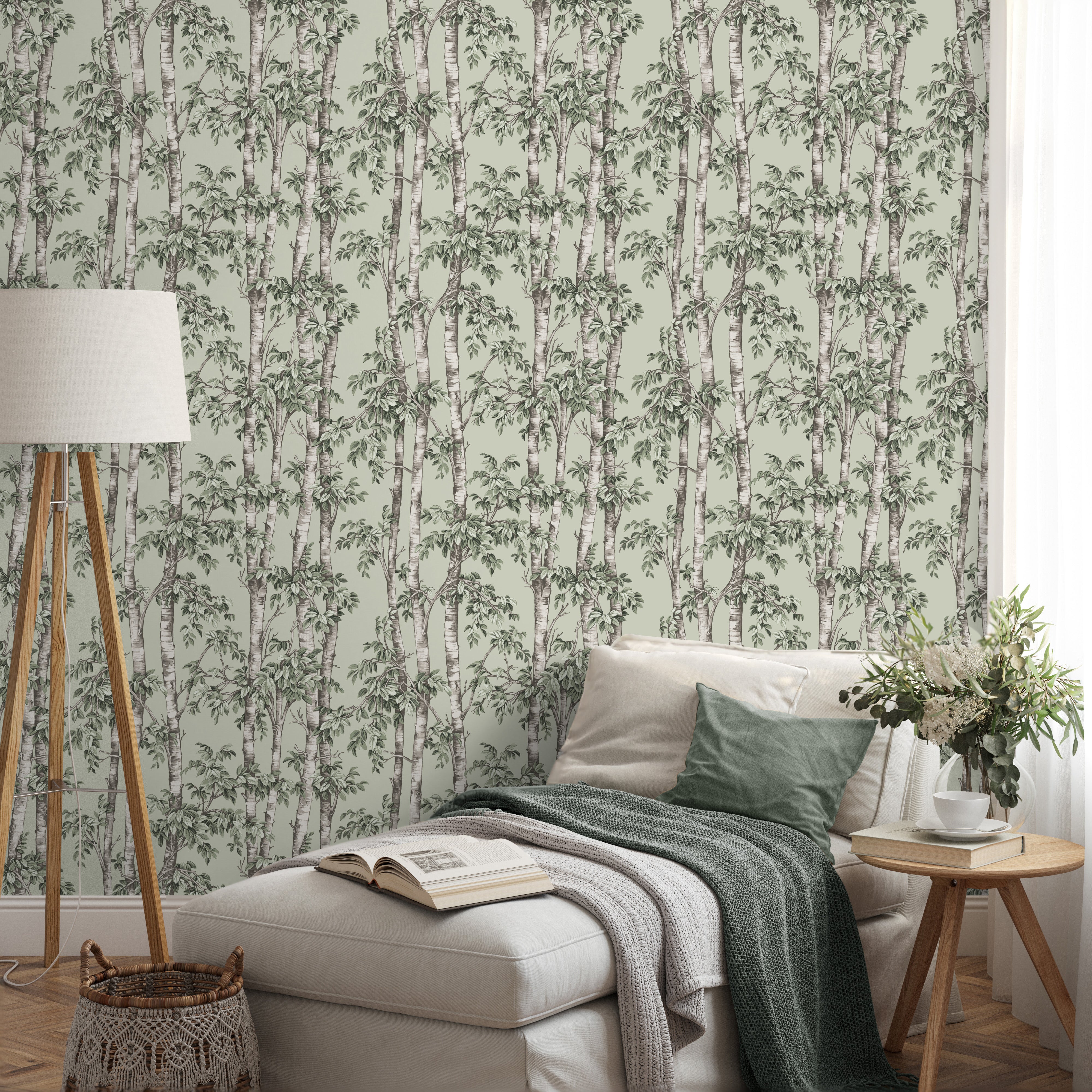 Tree Trunk Wallpaper Sage Green