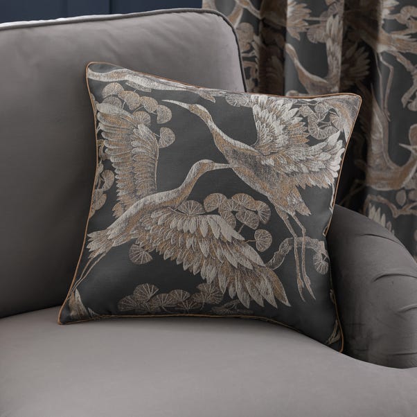 Dorma Gilded Crane Grey Square Cushion image 1 of 2