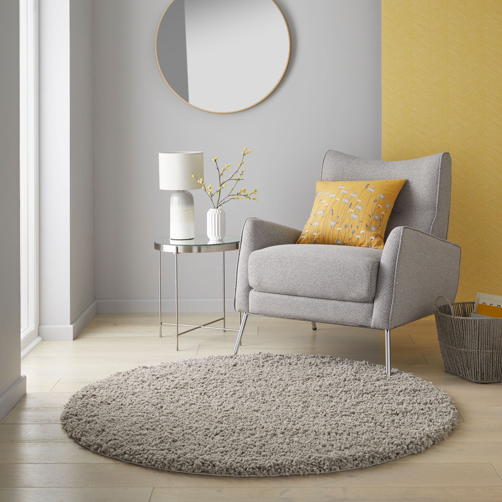 Cloud Washable Shaggy Round Rug Grey