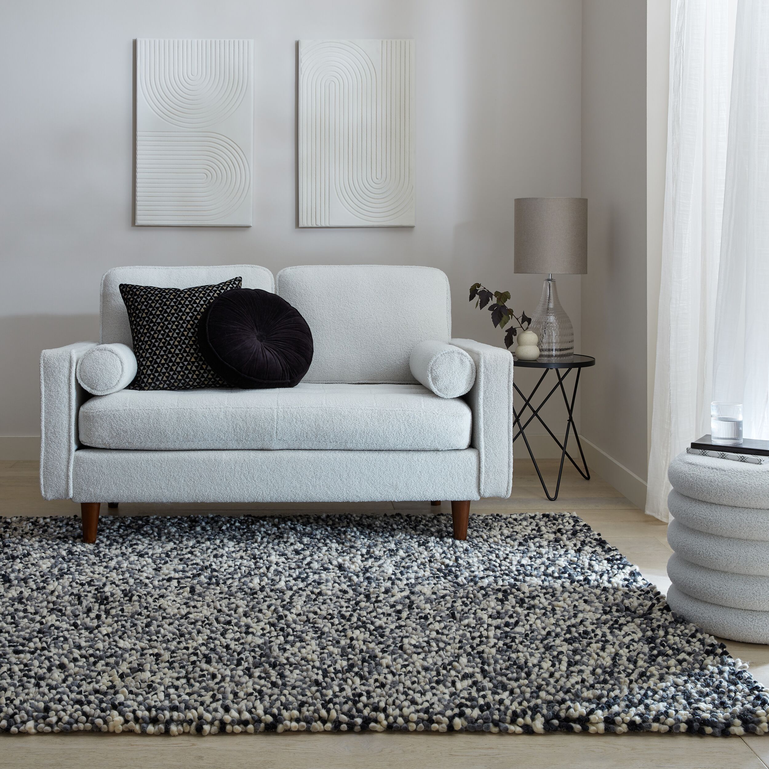 Noodle Wool Rug Black And White