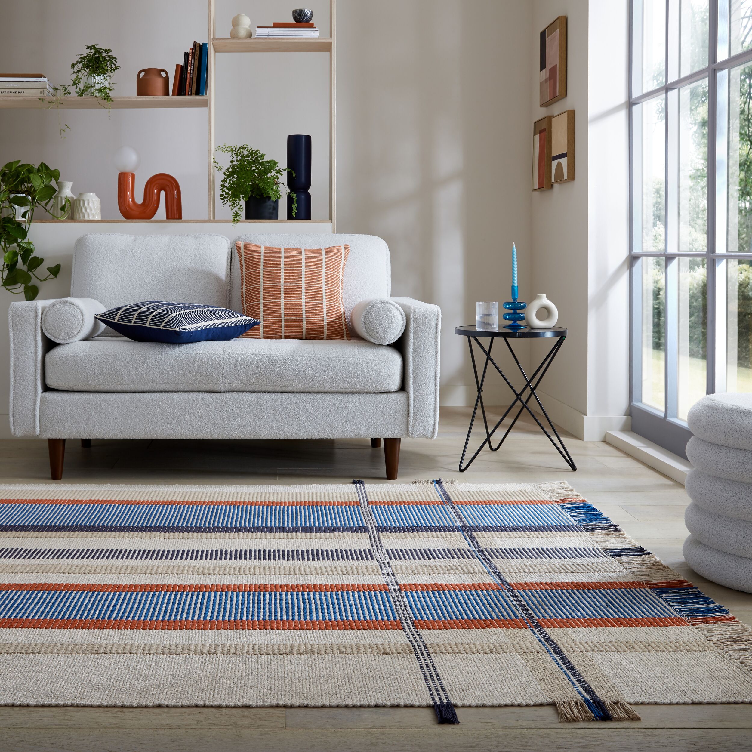 Elements Woven Checked Rug Multicoloured