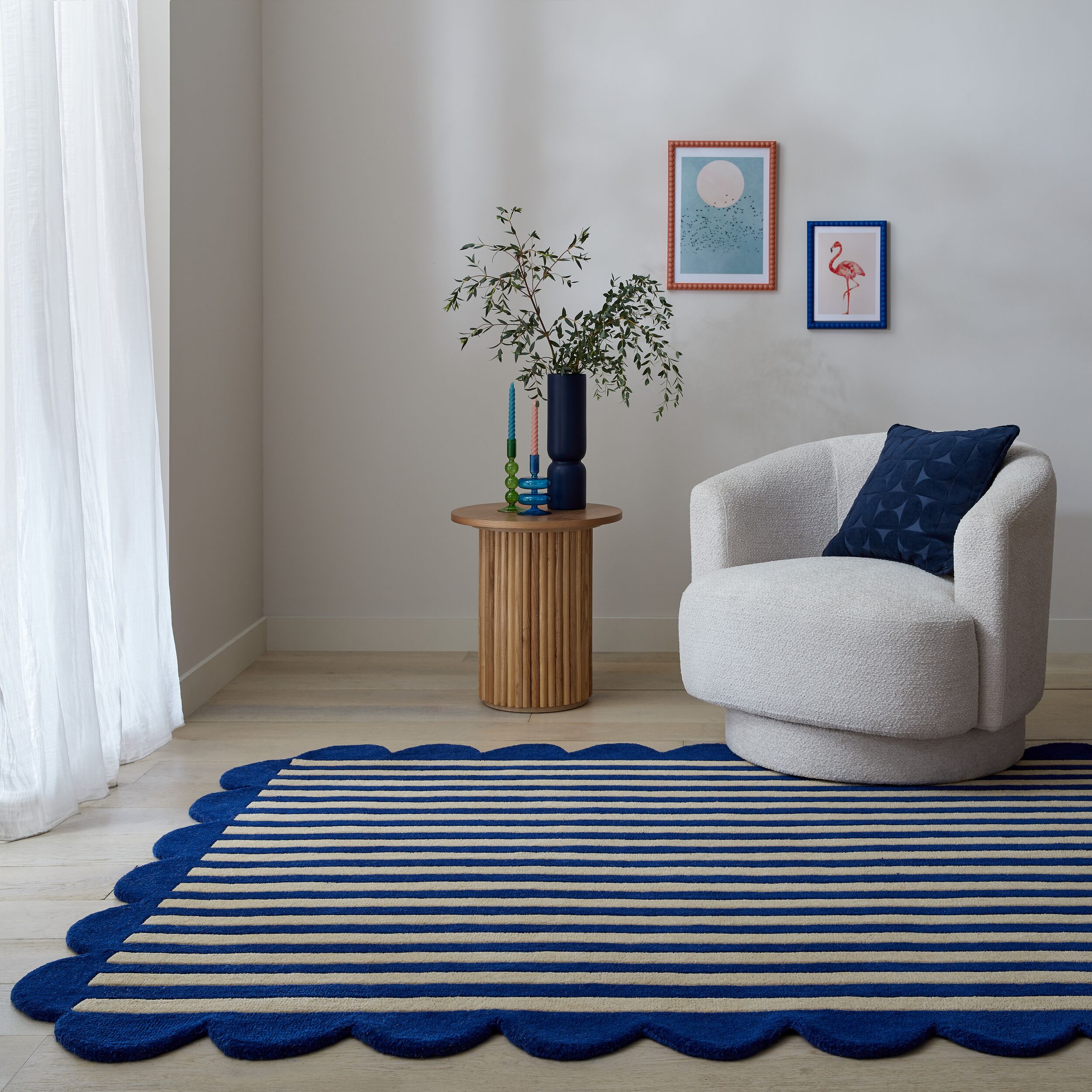 Milo Scallop Blue Wool Rug Bluebeige