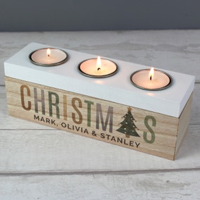 Personalised Christmas Tree Triple Tealight Box
