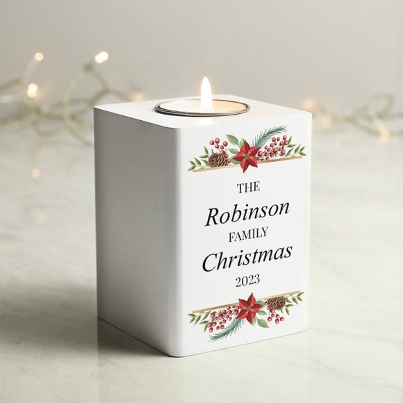 Click to view product details and reviews for Personalised White Christmas Wooden Tealight Holder.