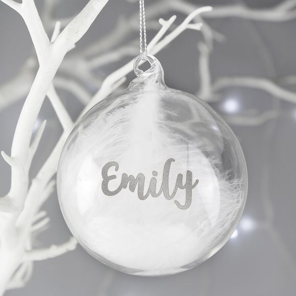 View Personalised White Feather Glass Bauble View Personalised White Feather Glass Bauble