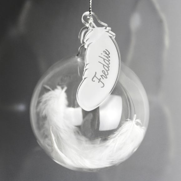View Personalised Feather Glass Bauble View Personalised Feather Glass Bauble