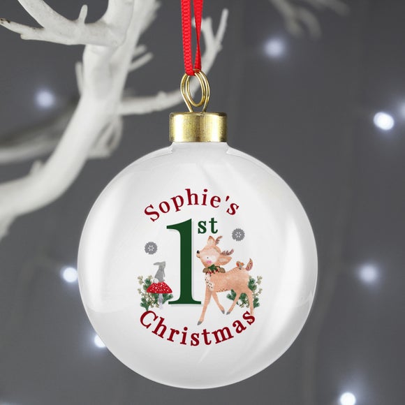 Photo 1 of Personalised 1st Christmas Festive Fawn Bauble