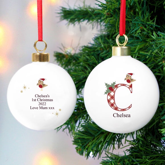 View Personalised Initial Little Robin Bauble