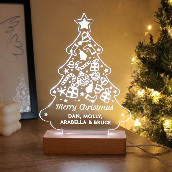 View Personalised Christmas Tree Led Light With Wooden Base View Personalised Christmas Tree Led Light With Wooden Base