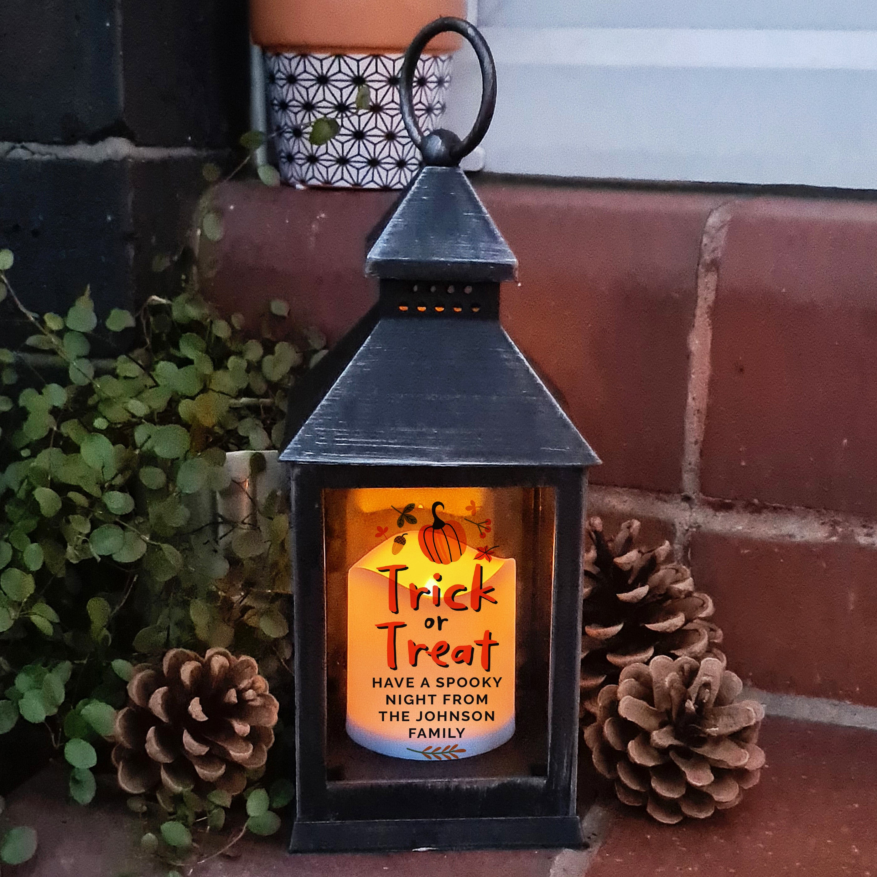 Personalised Trick Or Treat Led Lantern Black