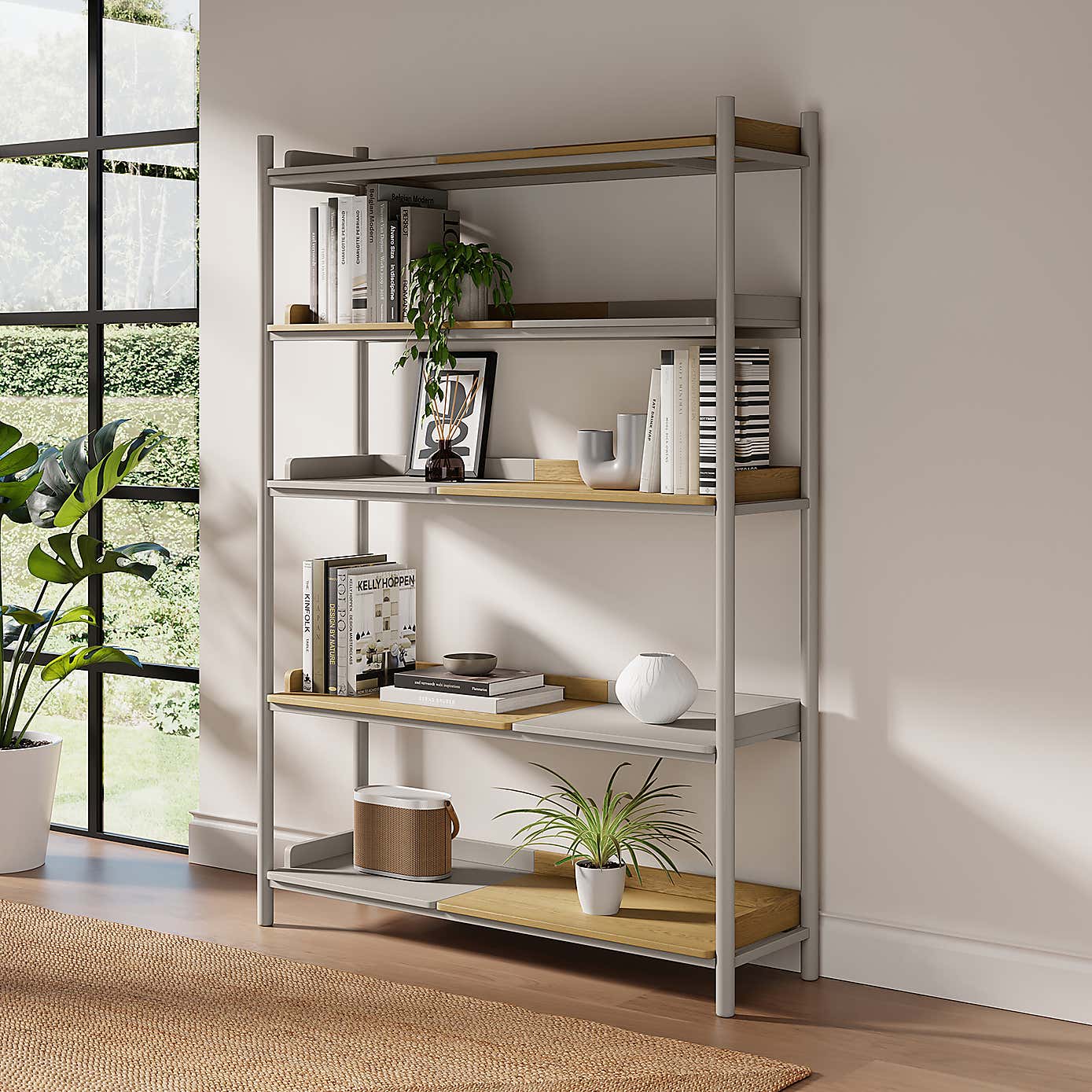 Halsey Tall Shelving Unit, Oak Effect | Dunelm