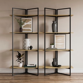 Ramson Tall and Wide Shelving Unit, Oak and Black