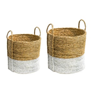 Set Of 2 White Seagrass Log & Kindling Basket