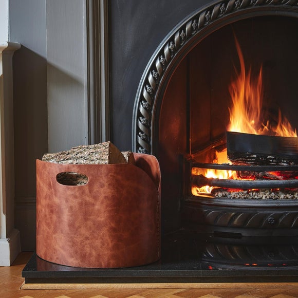 View Tan Faux Leather Log Bucket View Tan Faux Leather Log Bucket