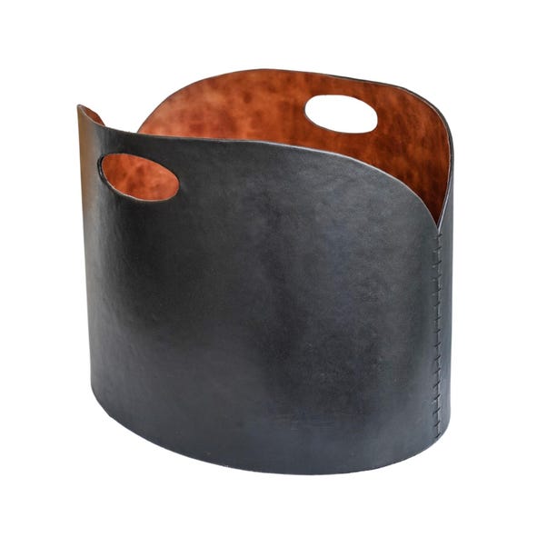 Black Faux Leather Log Bucket image 1 of 5