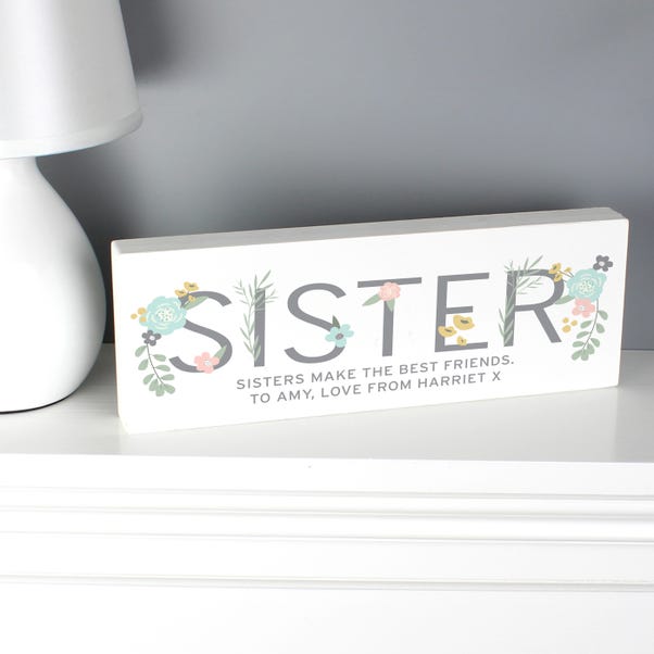 Personalised Floral Sister Wooden Block Sign Ornament image 1 of 4
