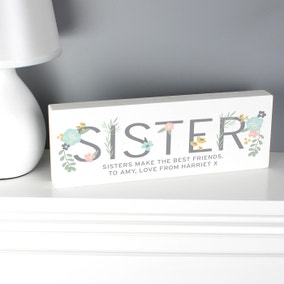 Personalised Floral Sister Wooden Block Sign Ornament