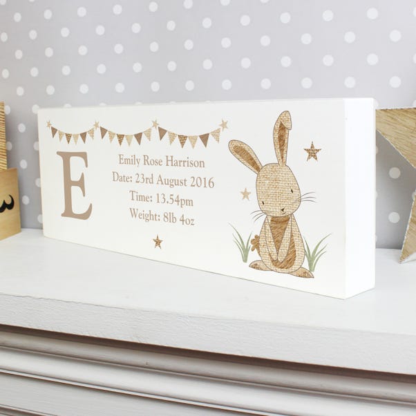 Personalised Hessian Rabbit Wooden Block Sign Ornament image 1 of 4