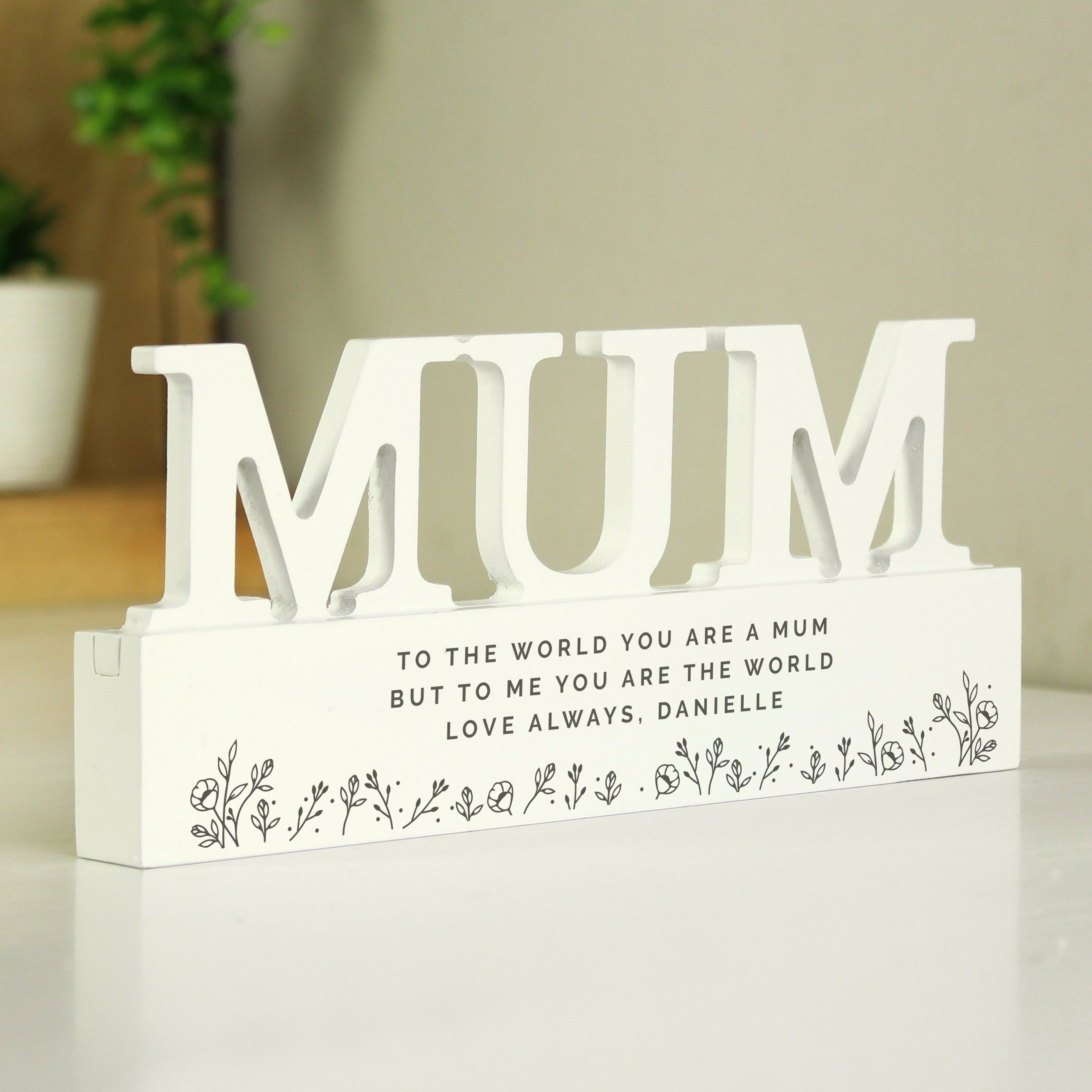Personalised Floral Wooden Mum Ornament White