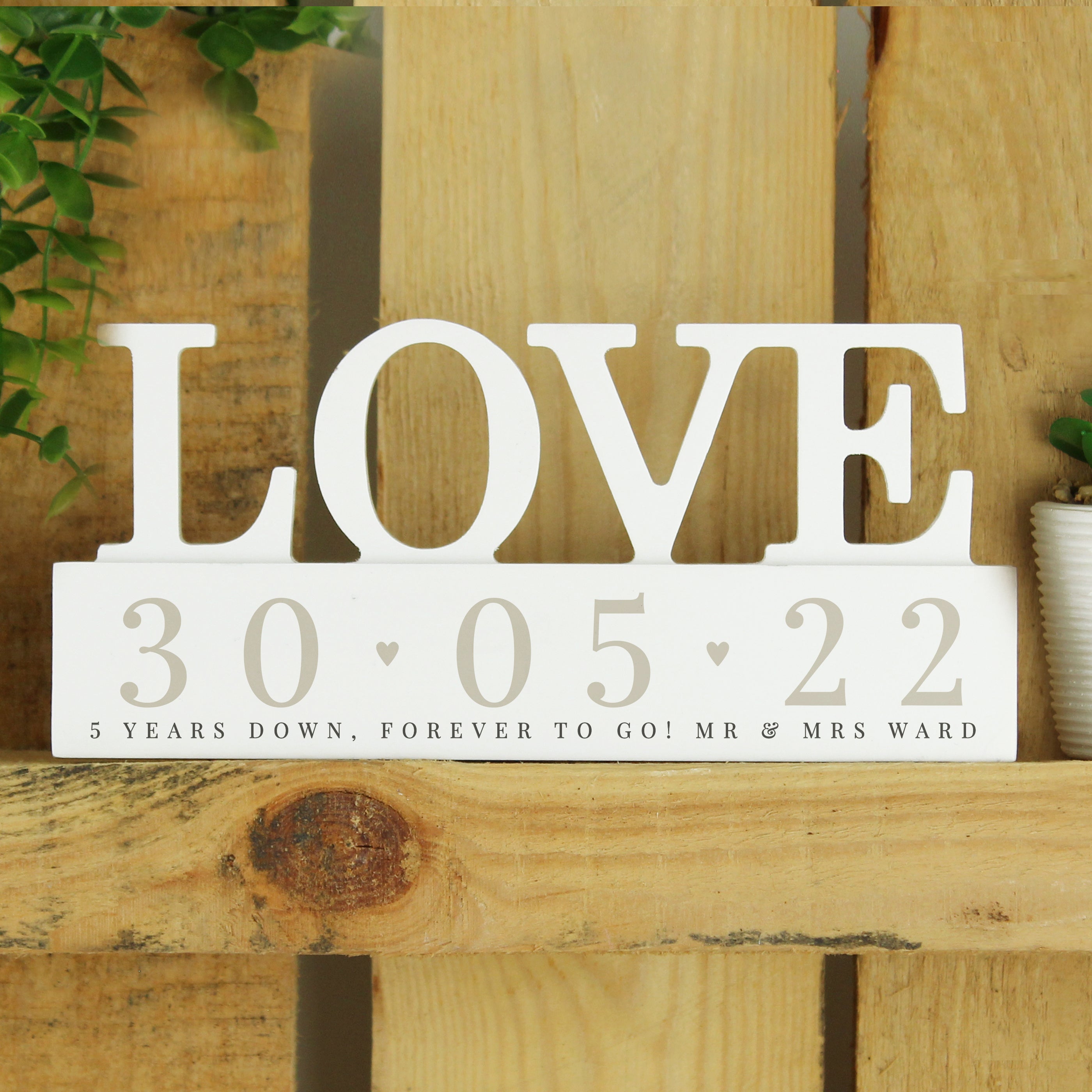 Personalised Big Date Wooden Love Ornament White
