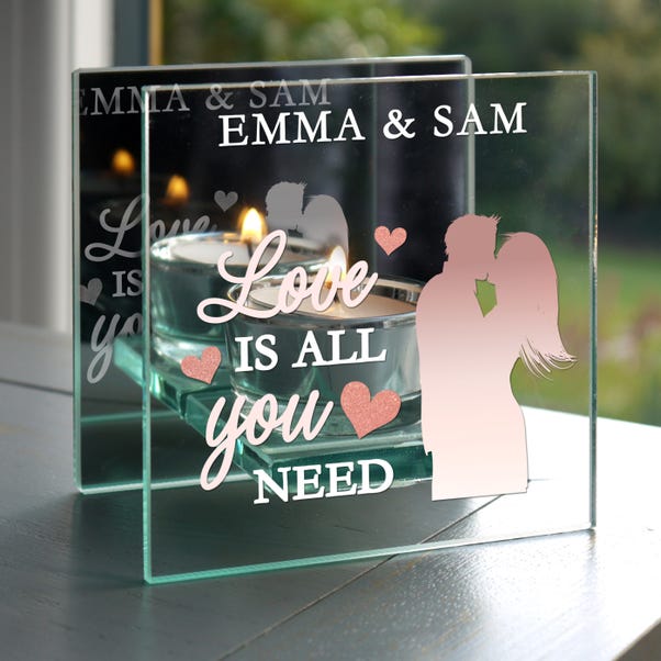 Personalised Love is All You Need Mirrored Glass Tealight Holder image 1 of 3