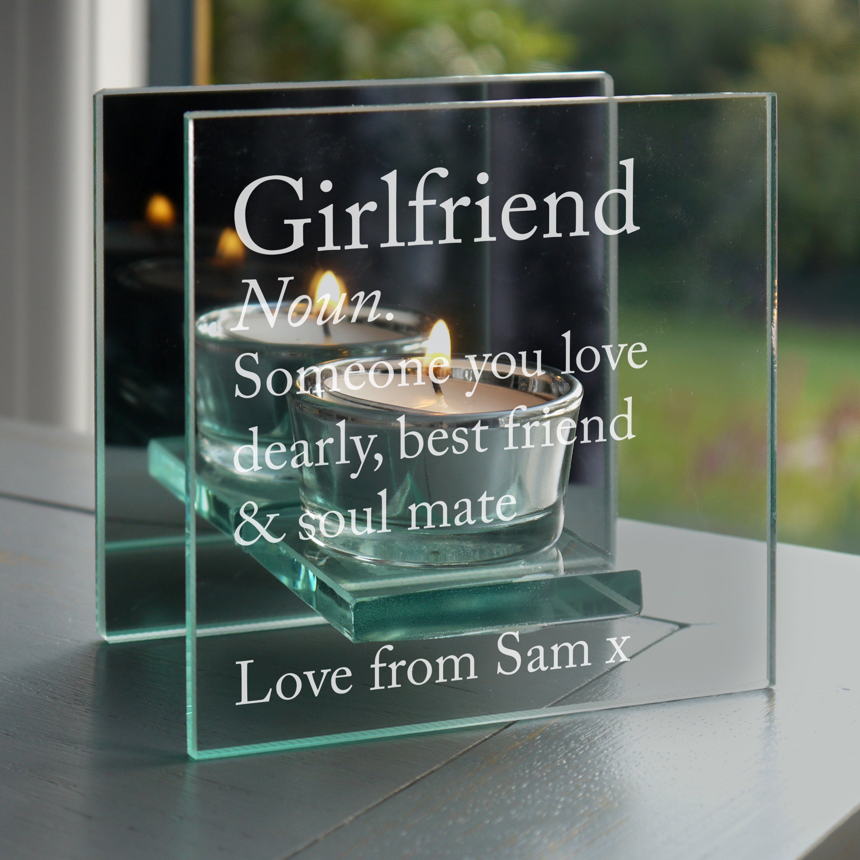 Personalised Definition Mirrored Glass Tealight Holder Clear