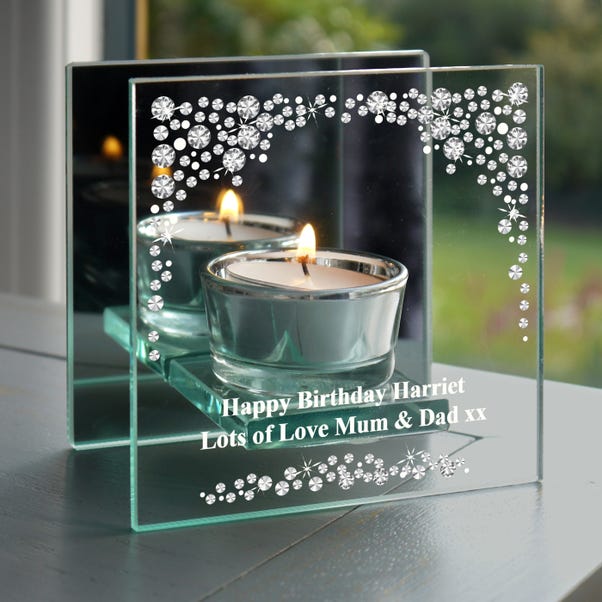 Personalised Diamante Mirrored Glass Tealight Holder image 1 of 3