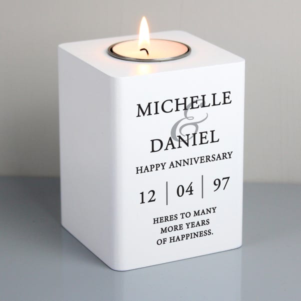 Personalised Couples White Wooden Tealight Holder image 1 of 5