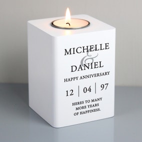 Personalised Couples White Wooden Tealight Holder
