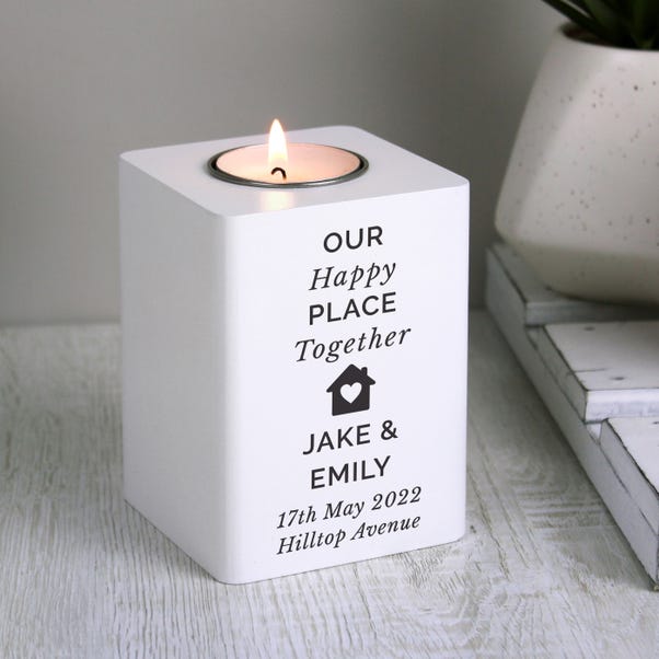 Personalised House White Wooden Tealight Holder image 1 of 3