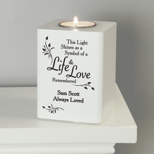 Personalised Life and Love White Wooden Tealight Holder image 1 of 3